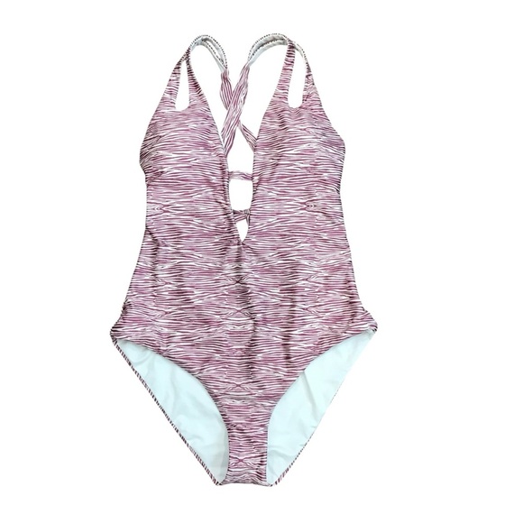 BECCA Women’s Deep V Neck Teardrop One Piece Swimsuit Size Large Kenya - Picture 1 of 5